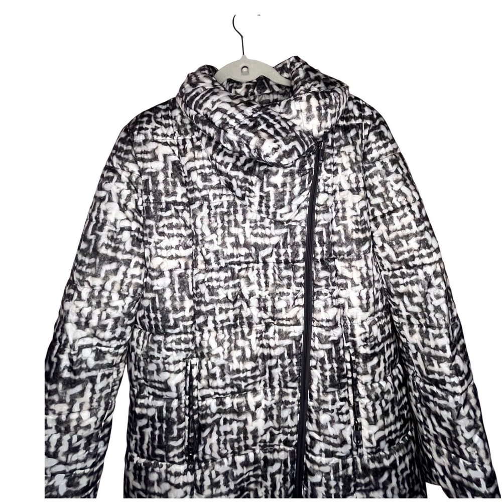 Kenneth Cole New York Women's Coat Black White Abstract Print Puffer Zip Size L - Picture 4 of 16